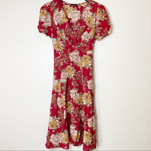 Loco Lindo Dresses & Skirts - LOCO LINDO | Retro Style Red Floral Dress Tie Back Short Sleeve Size Large